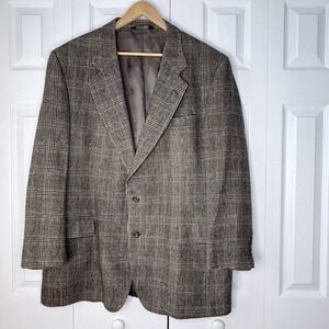 Jos A Bank Camel Hair Soft Tweed Blazer‎ Men's 46L Gordon Check Plaid Two Button